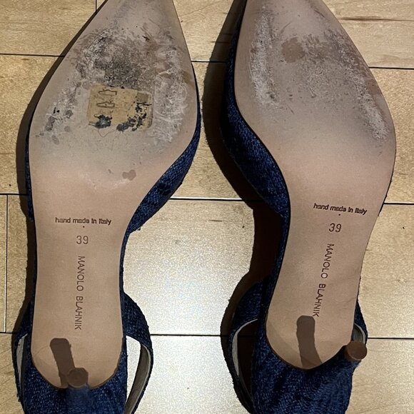 Manolo Blahnik Medium Blue Fabric Slingback Heels Size 39 - Picture 7 of 7